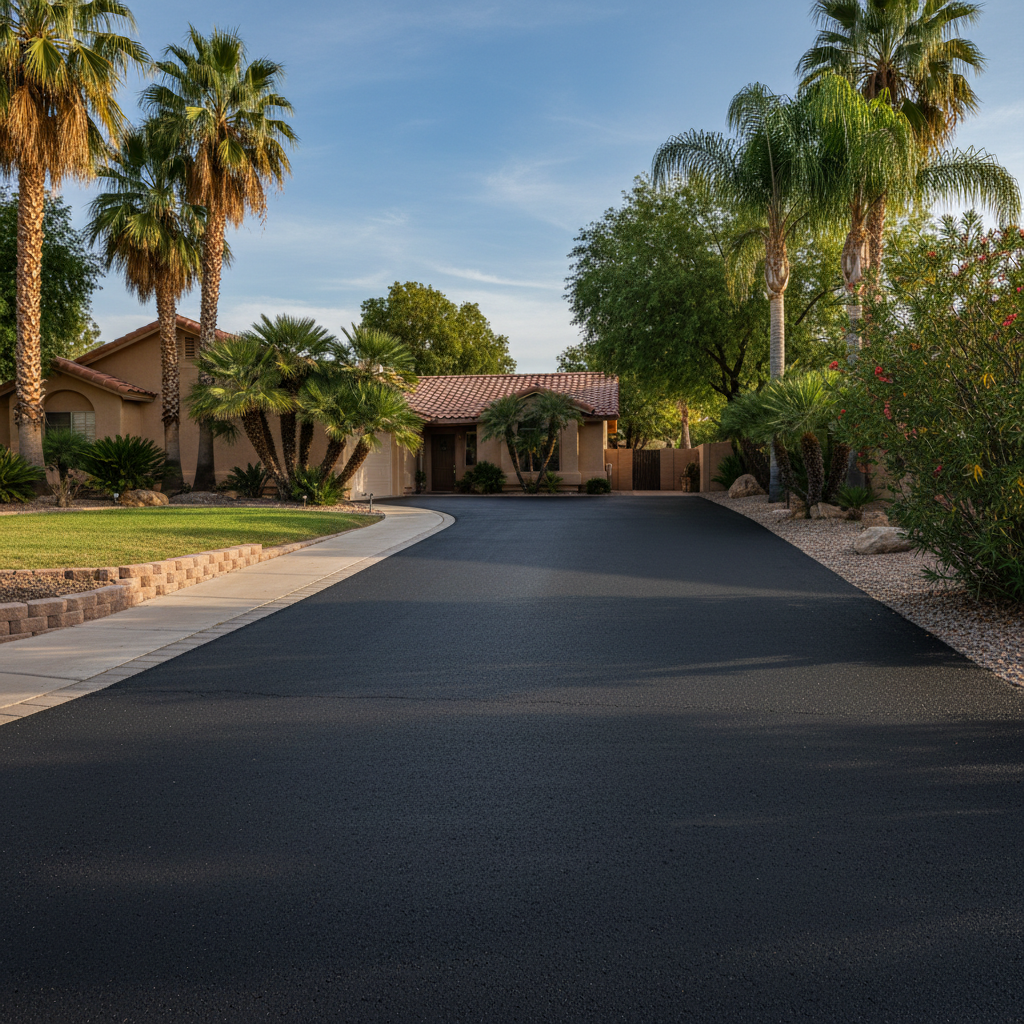 Completed asphalt sealcoating work at a residential property in Phoenix, AZ