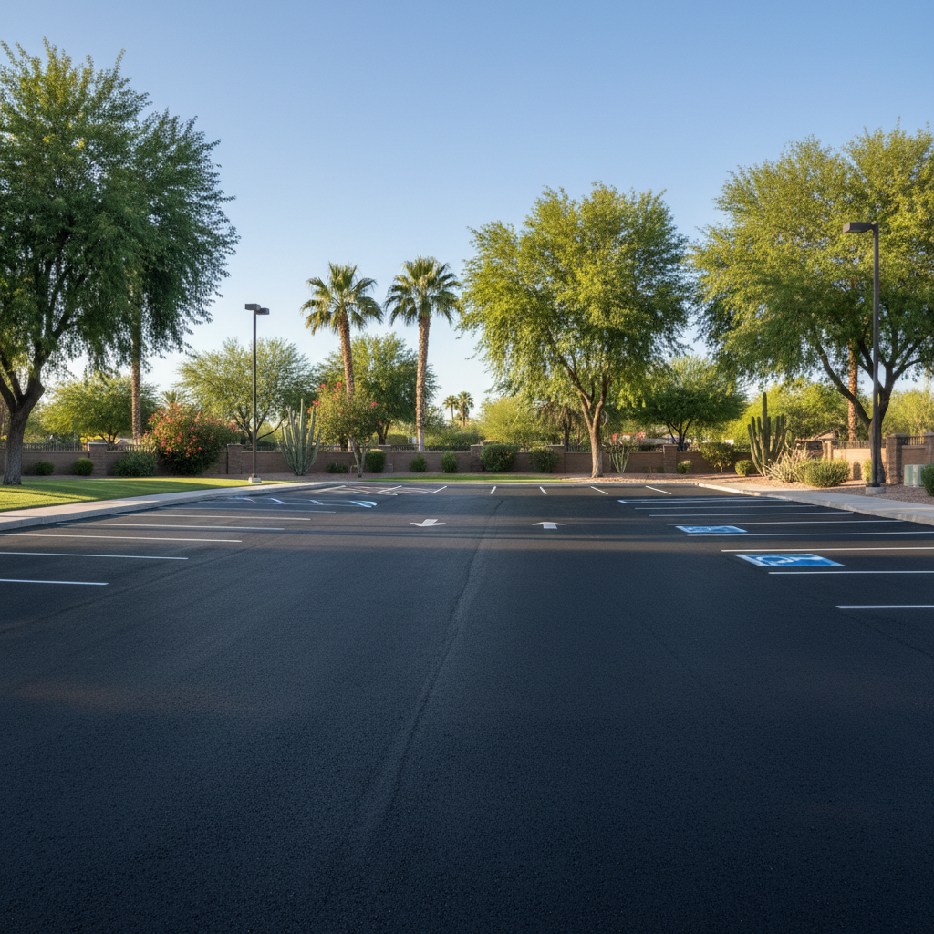 Completed parking lot paving work at a residential property in Phoenix, AZ
