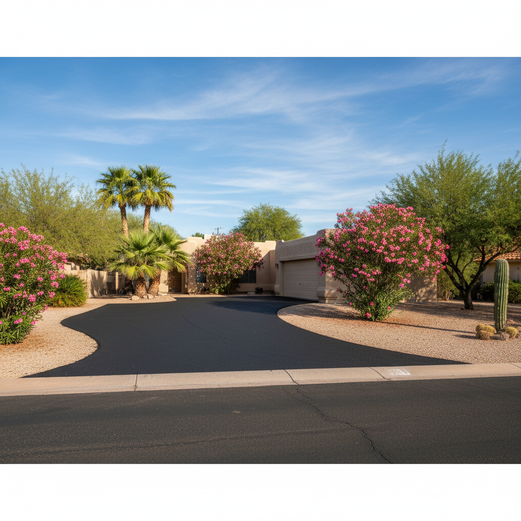 Completed driveway paving work at a residential property in Peoria, AZ
