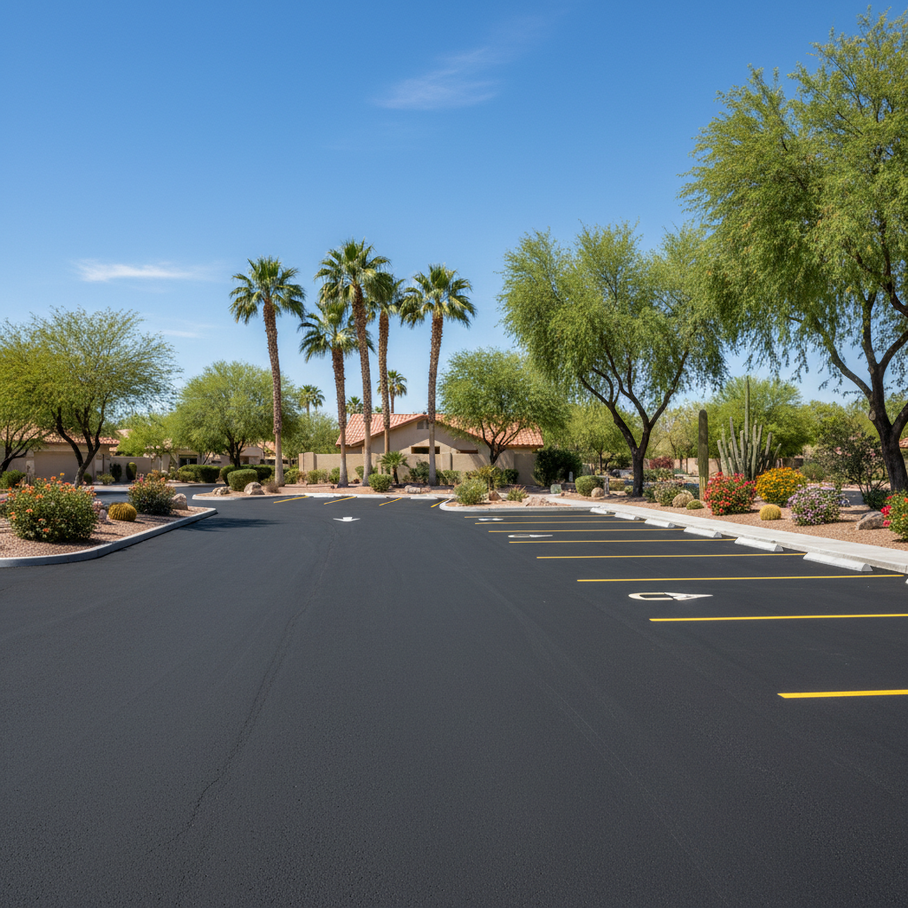 Completed parking lot paving work at a residential property in Phoenix, AZ