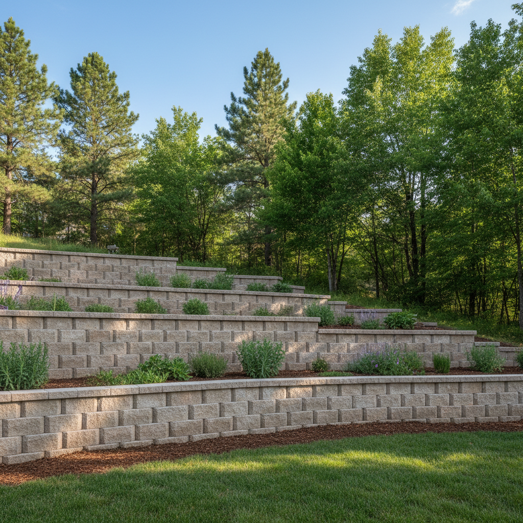 Completed concrete retaining walls work at a residential property in Flagstaff, AZ