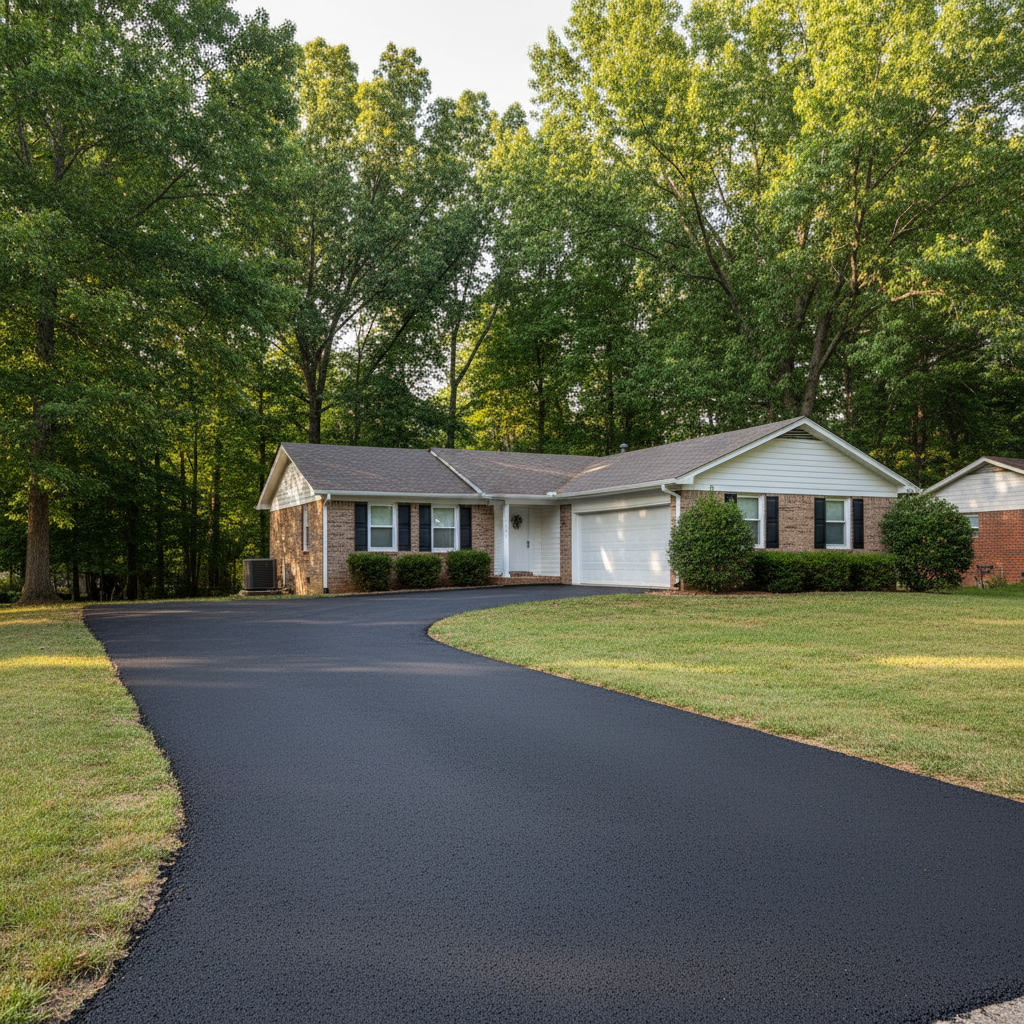 Completed driveway paving work at a residential property in Fayetteville, AR