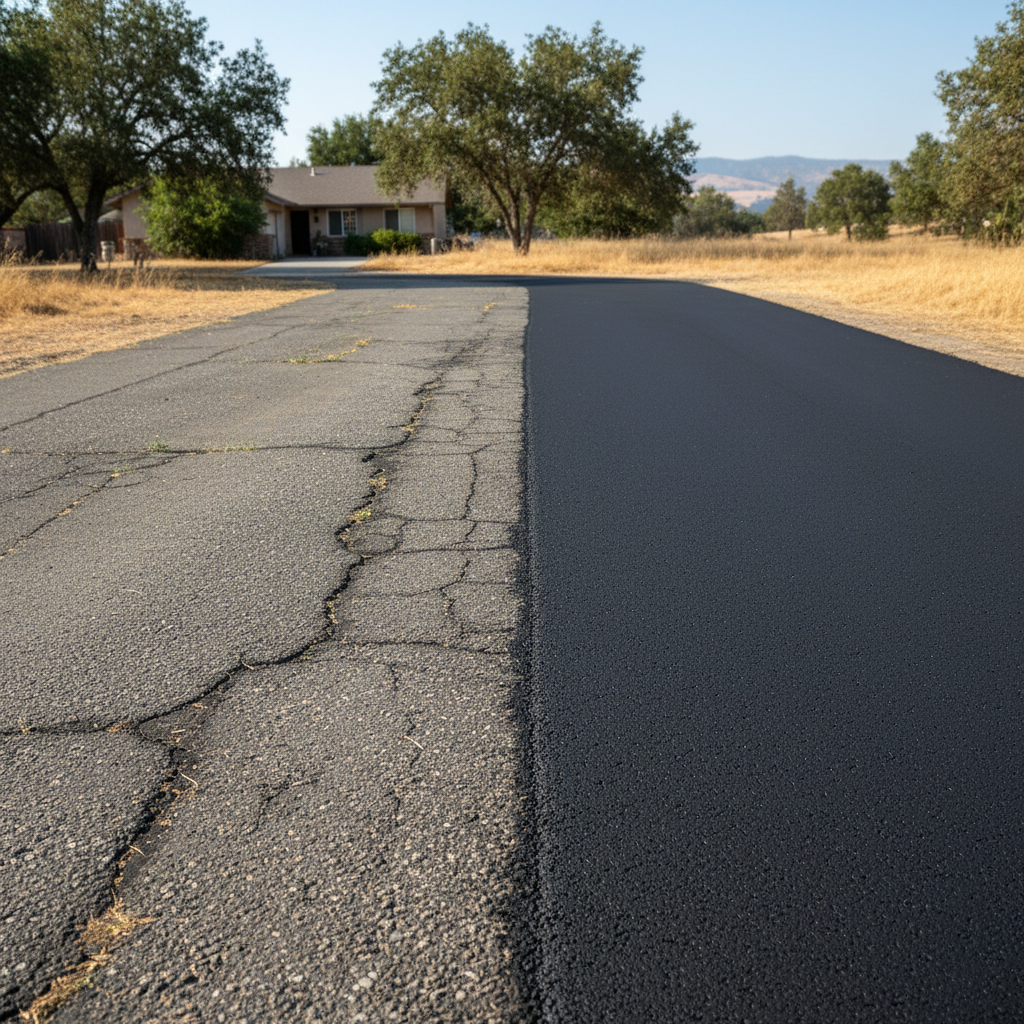 Completed residential asphalt work at a residential property in Madera, CA