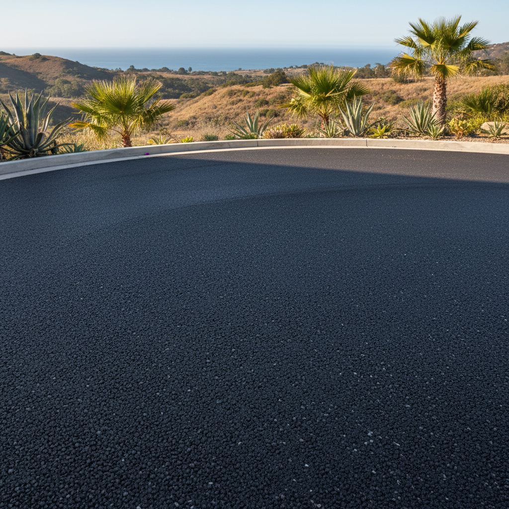 Completed asphalt paving work at a residential property in Laguna Beach, CA
