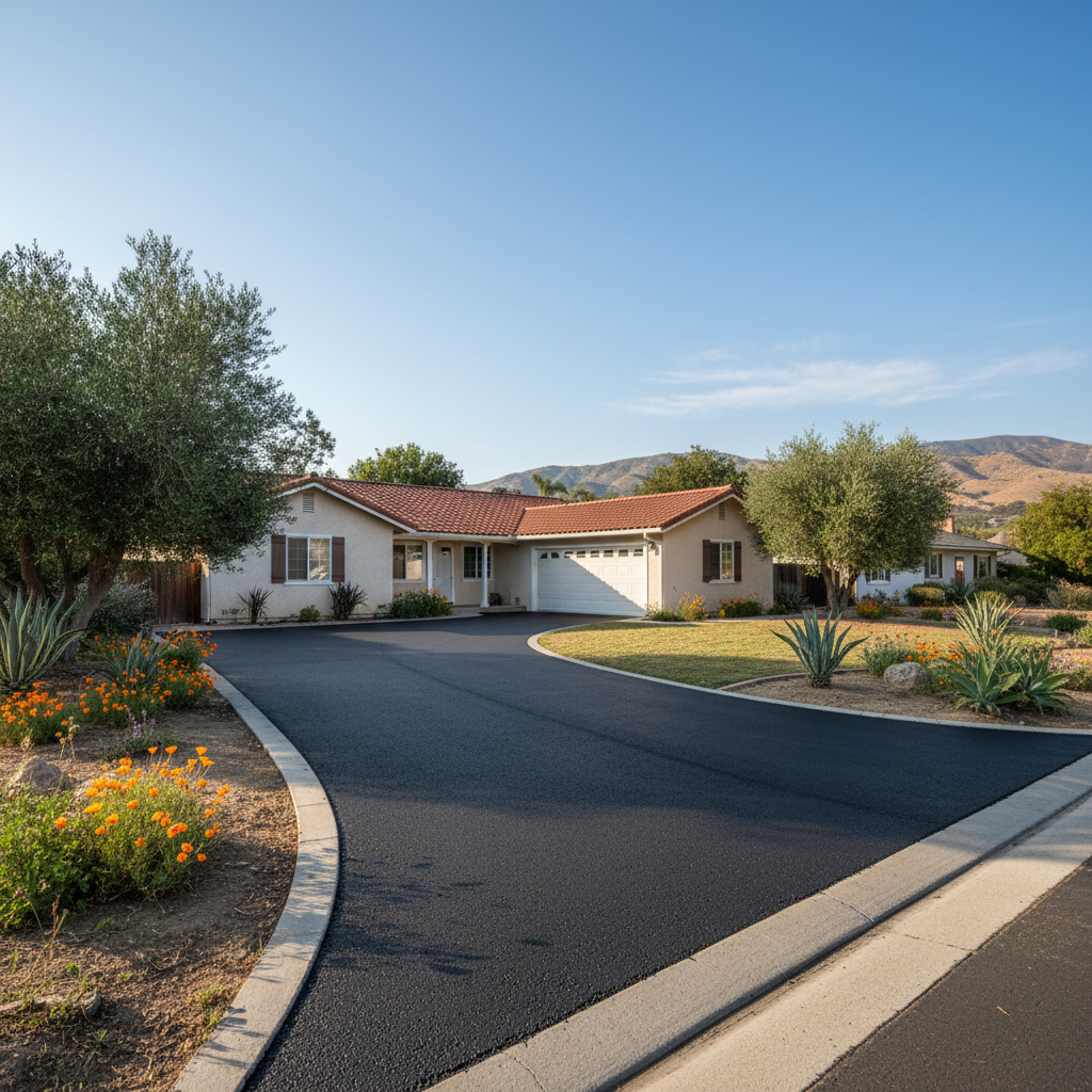 Completed asphalt paving work at a residential property in Pomona, CA