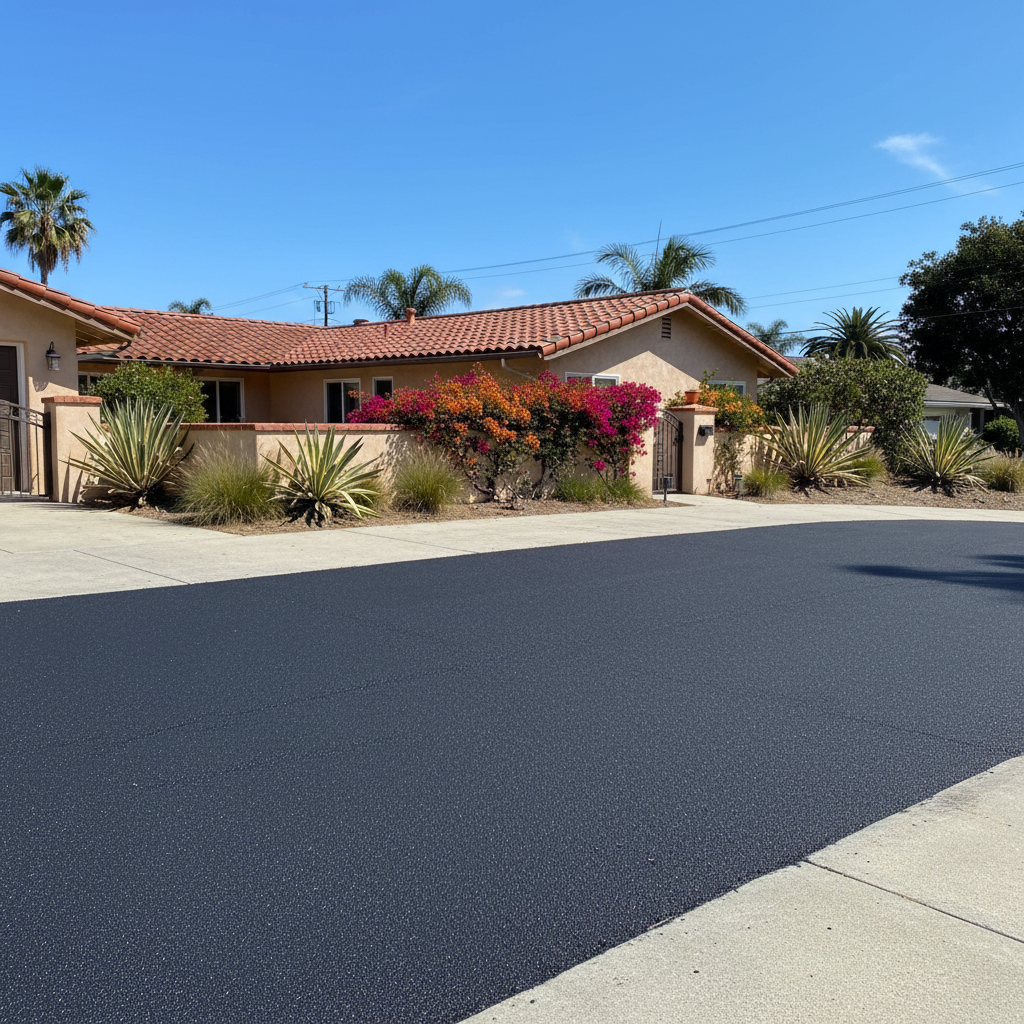 Completed asphalt patching work at a residential property in Laguna Beach, CA