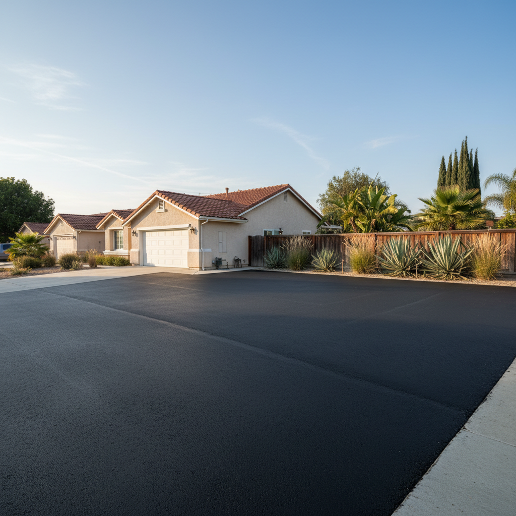 Completed asphalt sealcoating work at a residential property in Hawthorne, CA