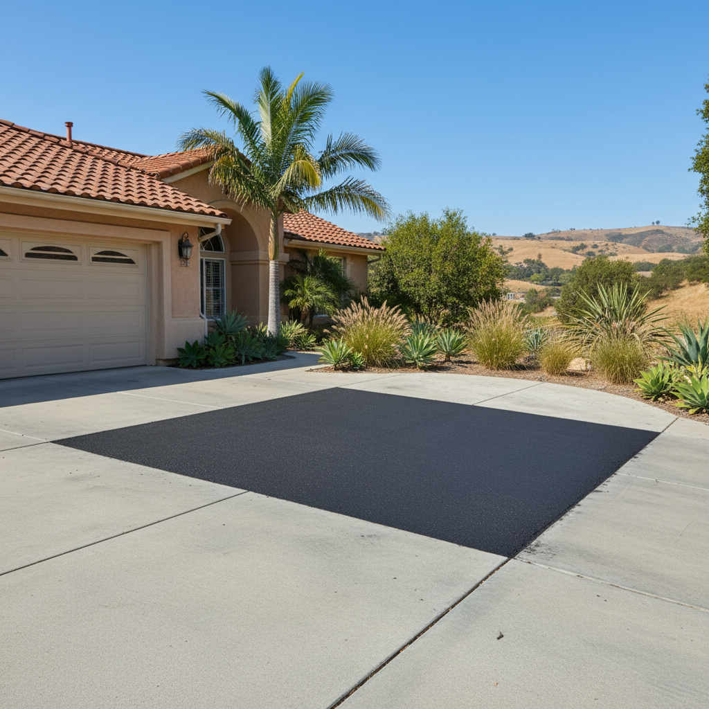 Completed asphalt patching work at a residential property in Irvine, CA