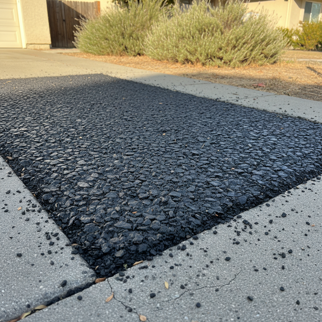 Completed asphalt repair work at a residential property in Hawthorne, CA