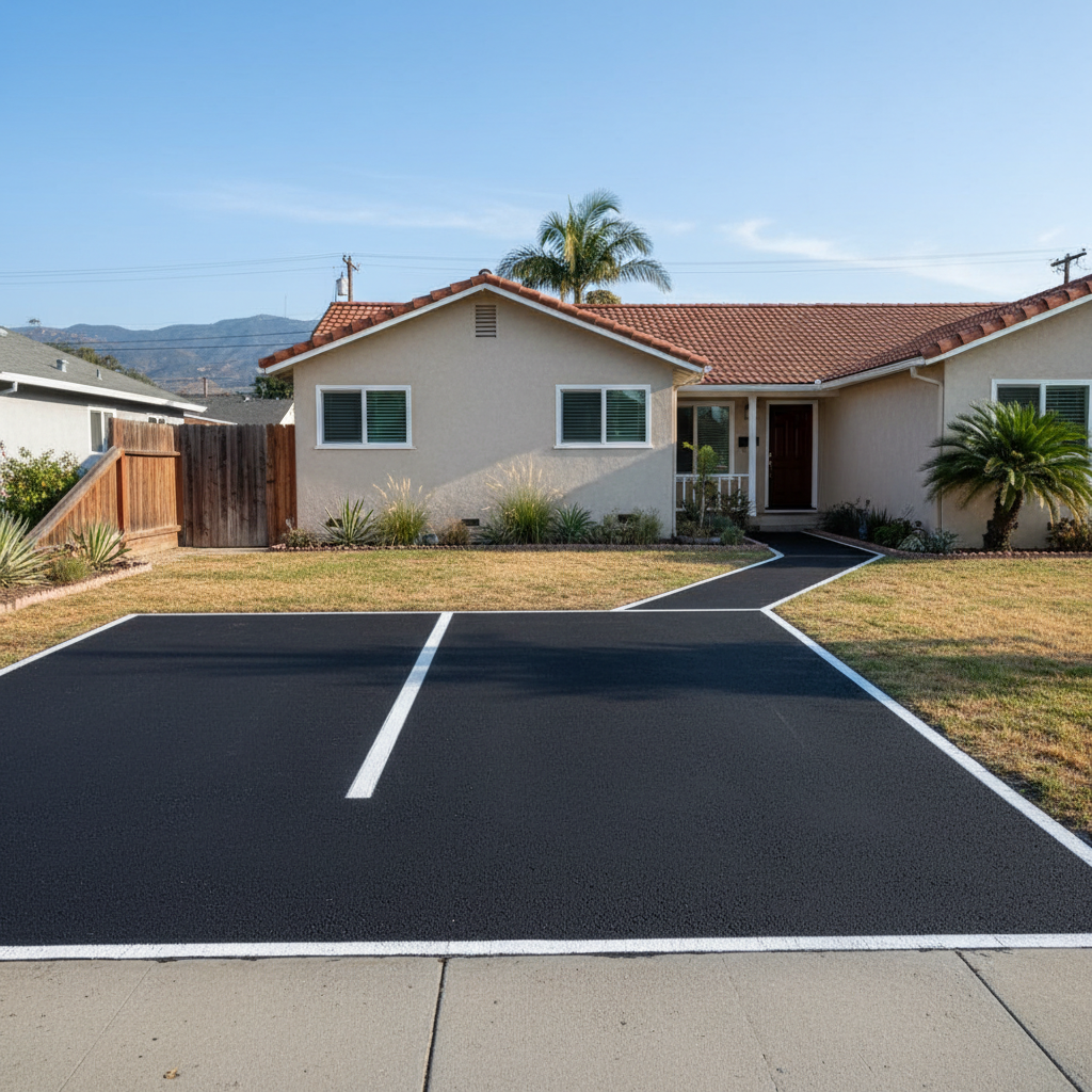 Completed asphalt striping work at a residential property in Long Beach, CA