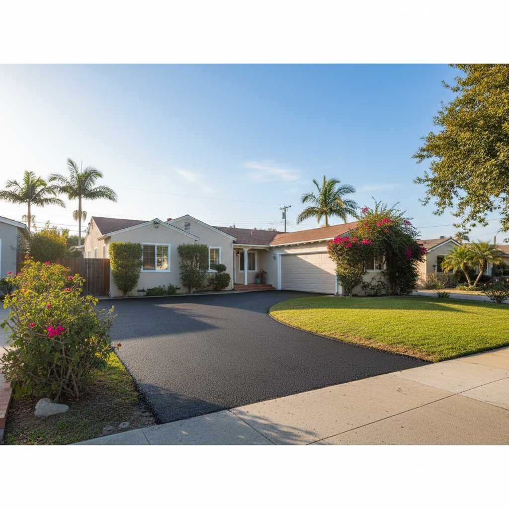 Completed driveway paving work at a residential property in Long Beach, CA
