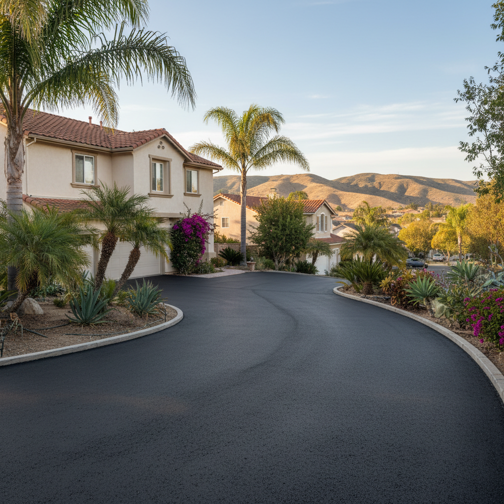 Completed driveway paving work at a residential property in Irvine, CA