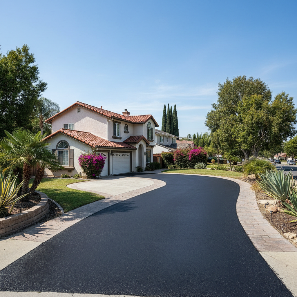 Completed asphalt sealcoating work at a residential property in Inglewood, CA