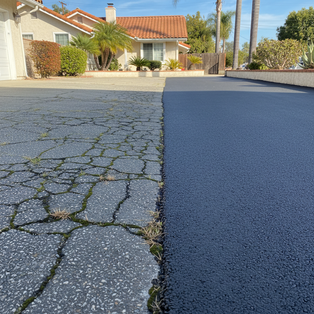 Completed parking lot paving work at a residential property in Long Beach, CA