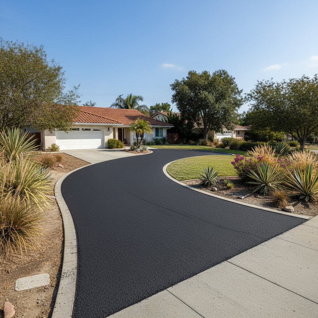 Completed asphalt repair work at a residential property in Costa Mesa, CA