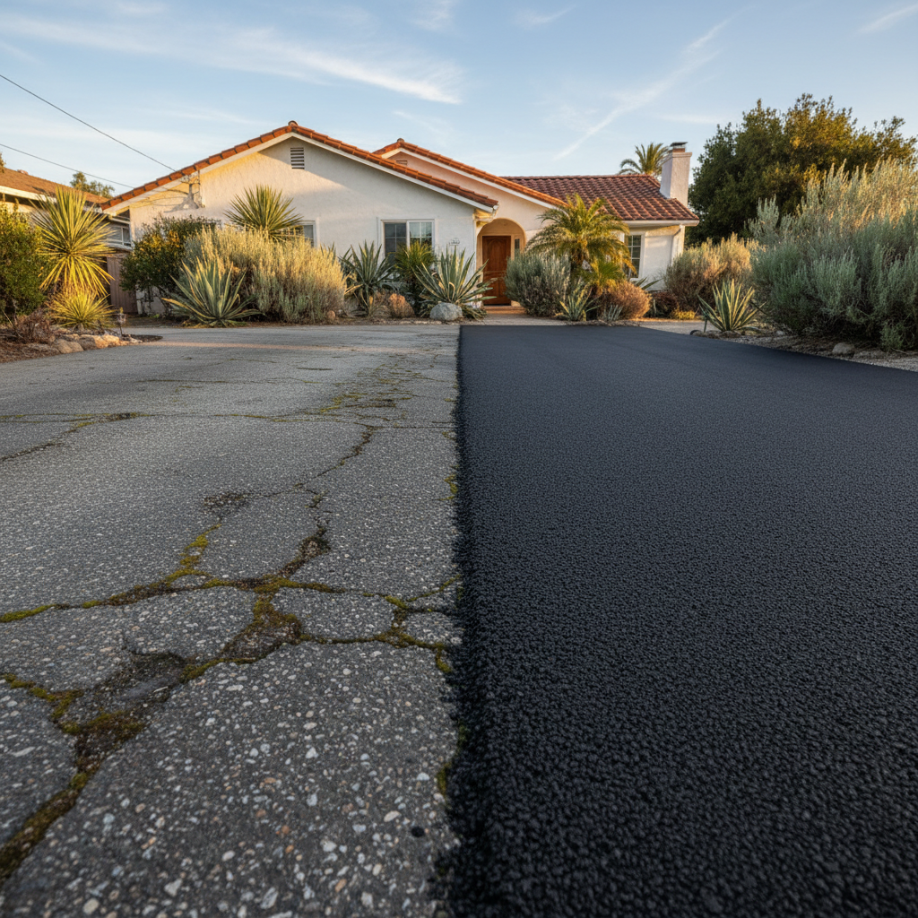 Completed asphalt milling work at a residential property in Newport Beach, CA