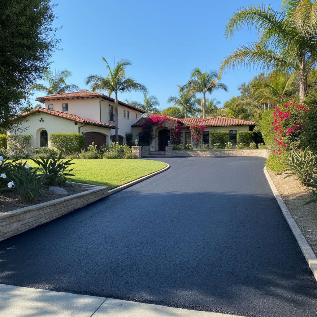 Completed residential asphalt work at a residential property in Newport Beach, CA