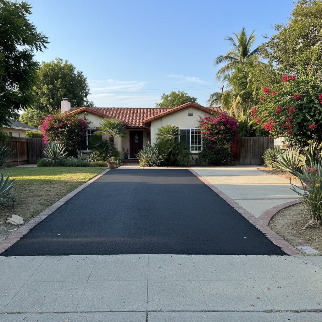 Completed asphalt patching work at a residential property in Pasadena, CA