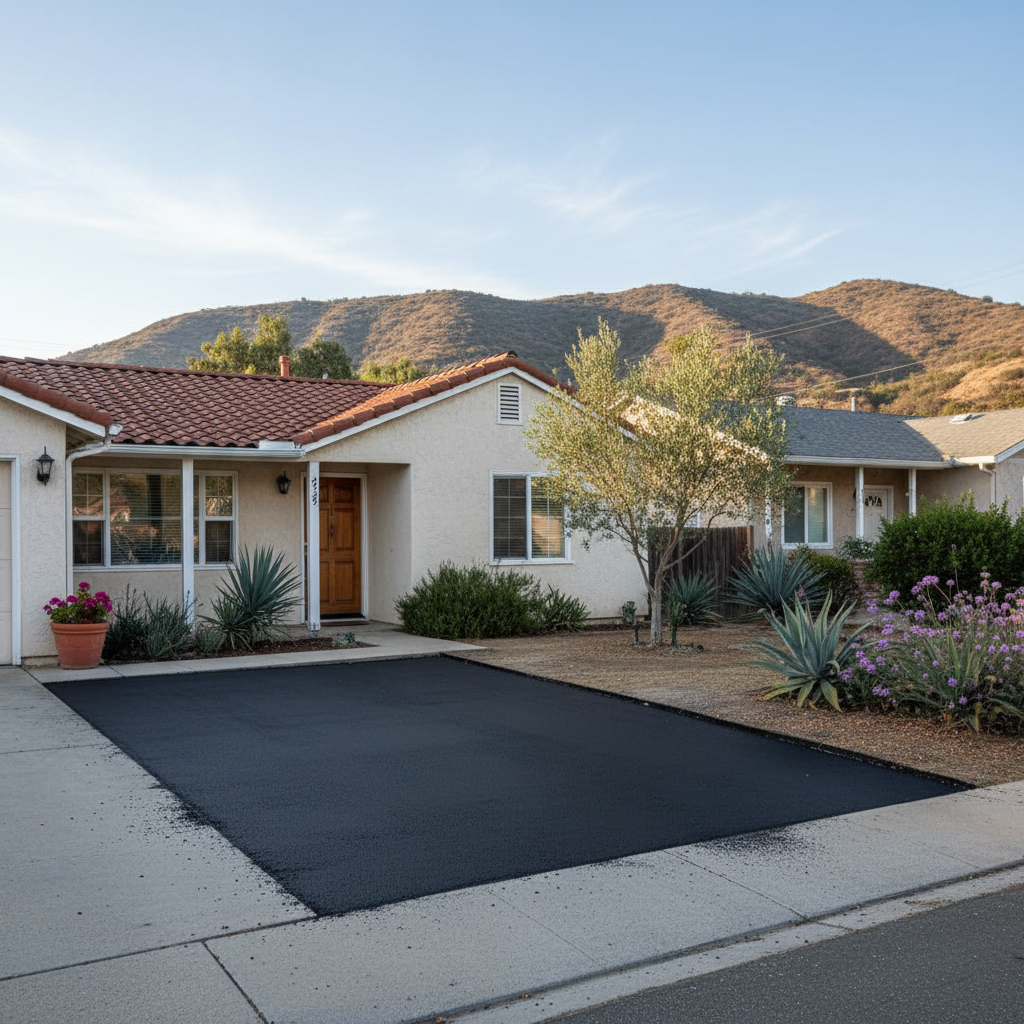 Completed asphalt repair work at a residential property in Pasadena, CA