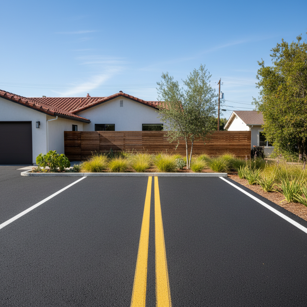 Completed asphalt striping work at a residential property in Palo Alto, CA