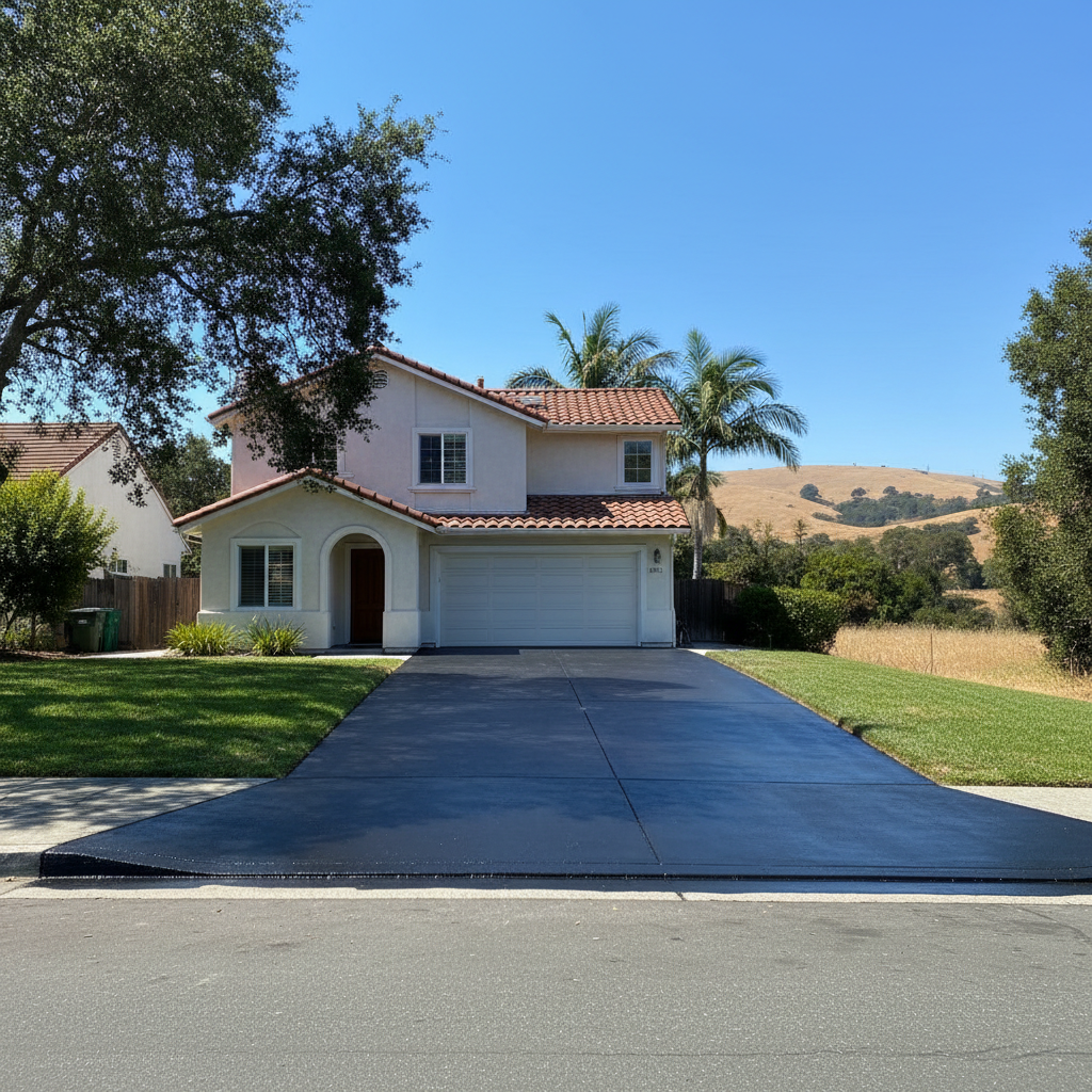 Completed asphalt sealcoating work at a residential property in Burlingame, CA