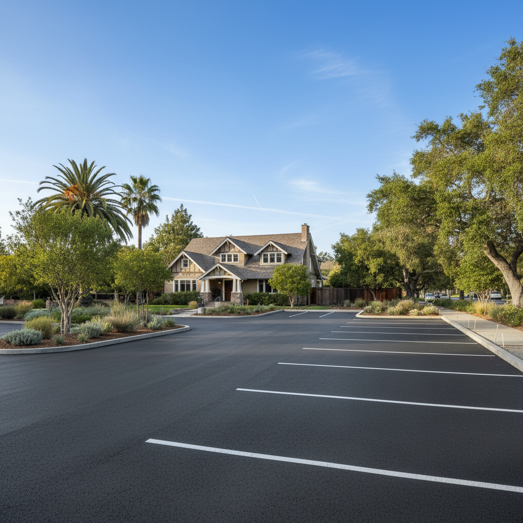 Completed parking lot paving work at a residential property in Palo Alto, CA