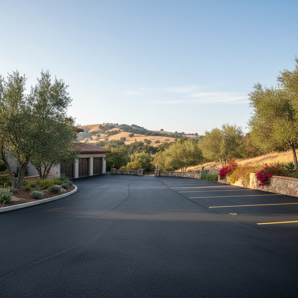 Completed parking lot paving work at a residential property in Los Altos, CA