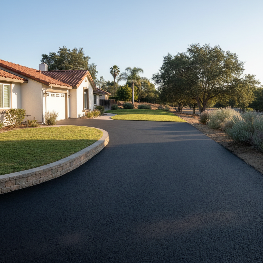Completed asphalt paving work at a residential property in Fremont, CA