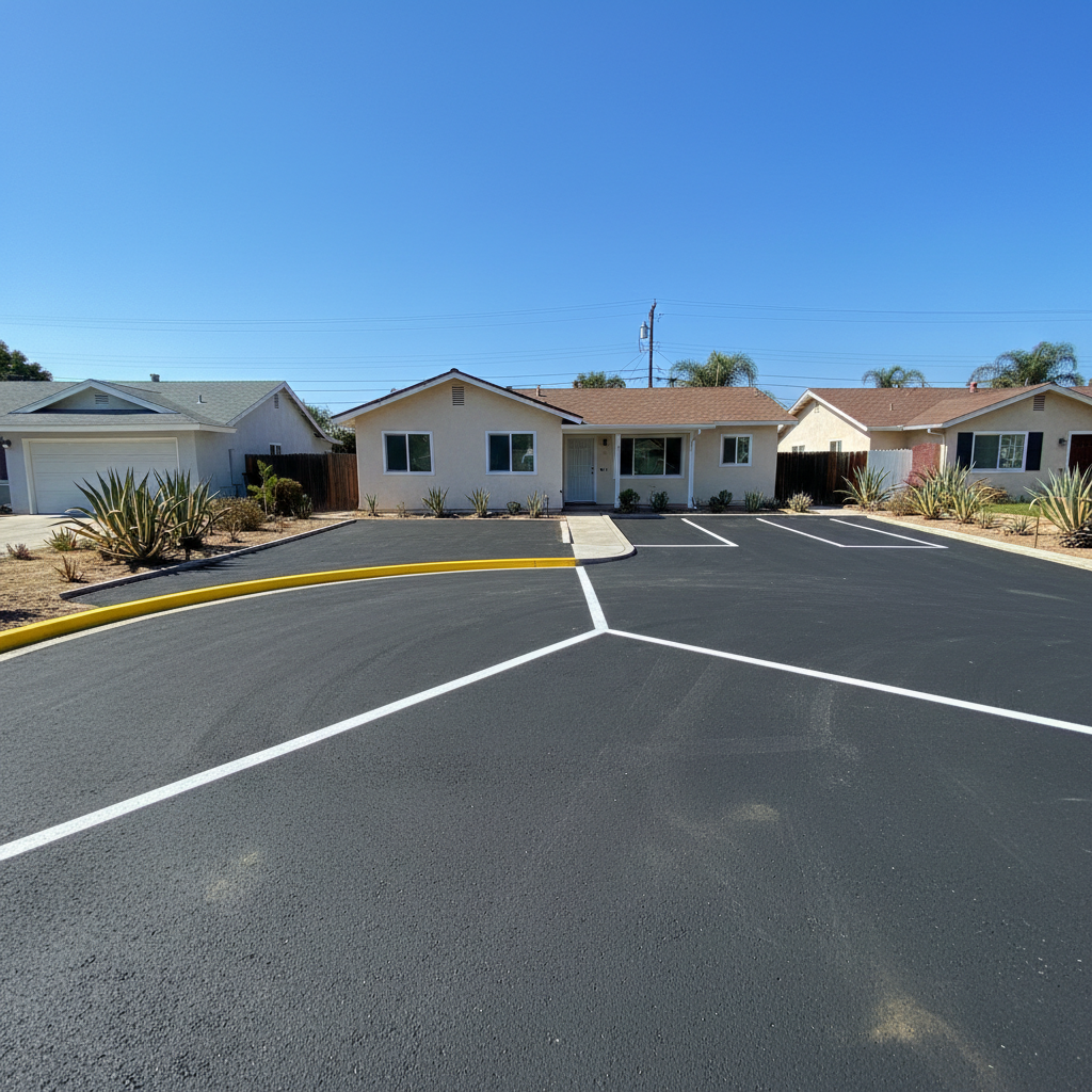 Completed asphalt striping work at a residential property in National City, CA