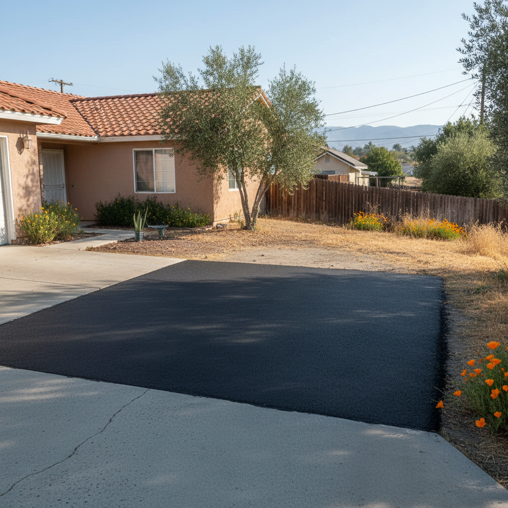 Completed asphalt patching work at a residential property in Murrieta, CA
