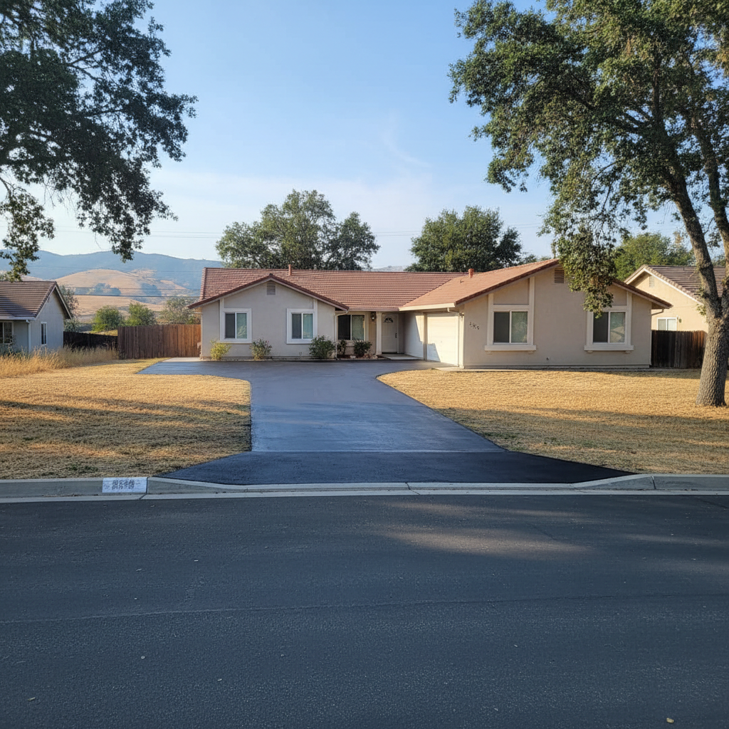 Completed asphalt sealcoating work at a residential property in Oroville, CA