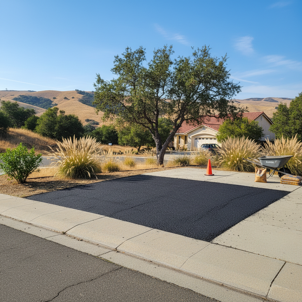 Completed asphalt patching work at a residential property in Chico, CA