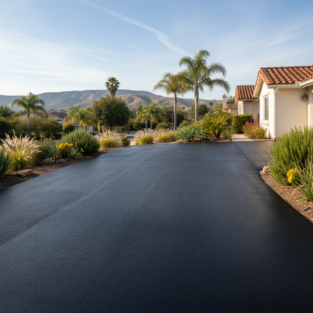 Completed asphalt sealcoating work at a residential property in National City, CA