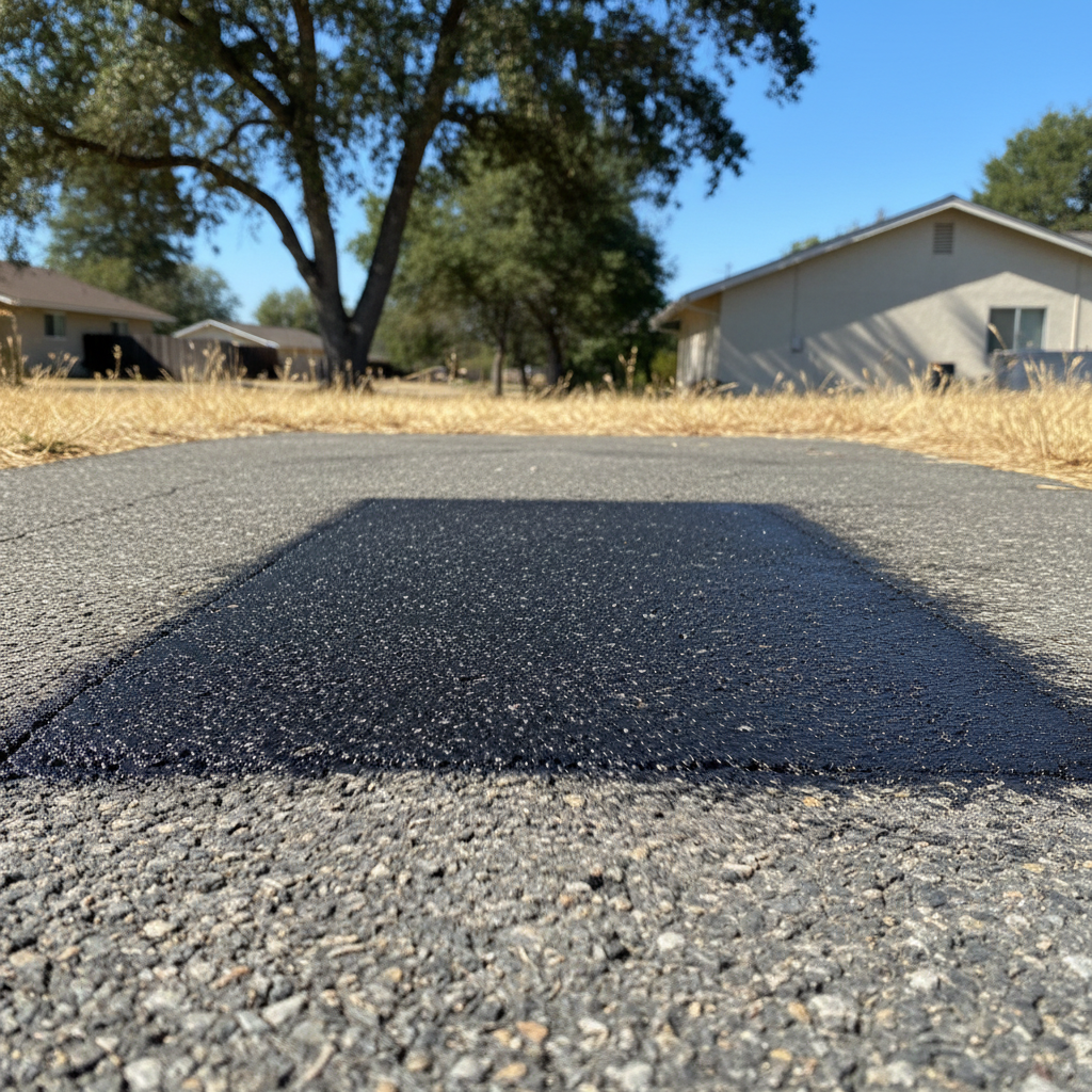 Completed asphalt repair work at a residential property in Chico, CA