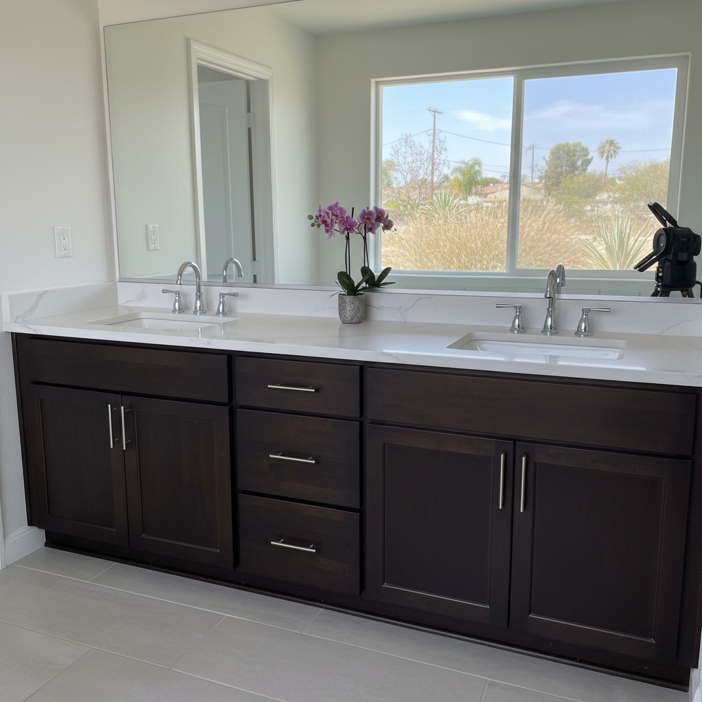 Completed vanity and sink installation work at a residential property in Garden Grove, CA