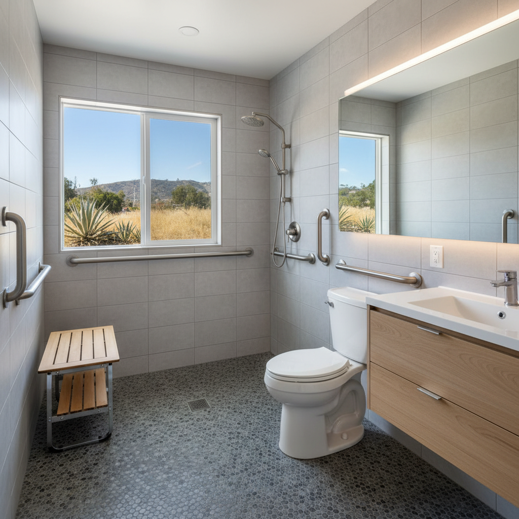 Completed handicap accessible bathrooms work at a residential property in Montebello, CA
