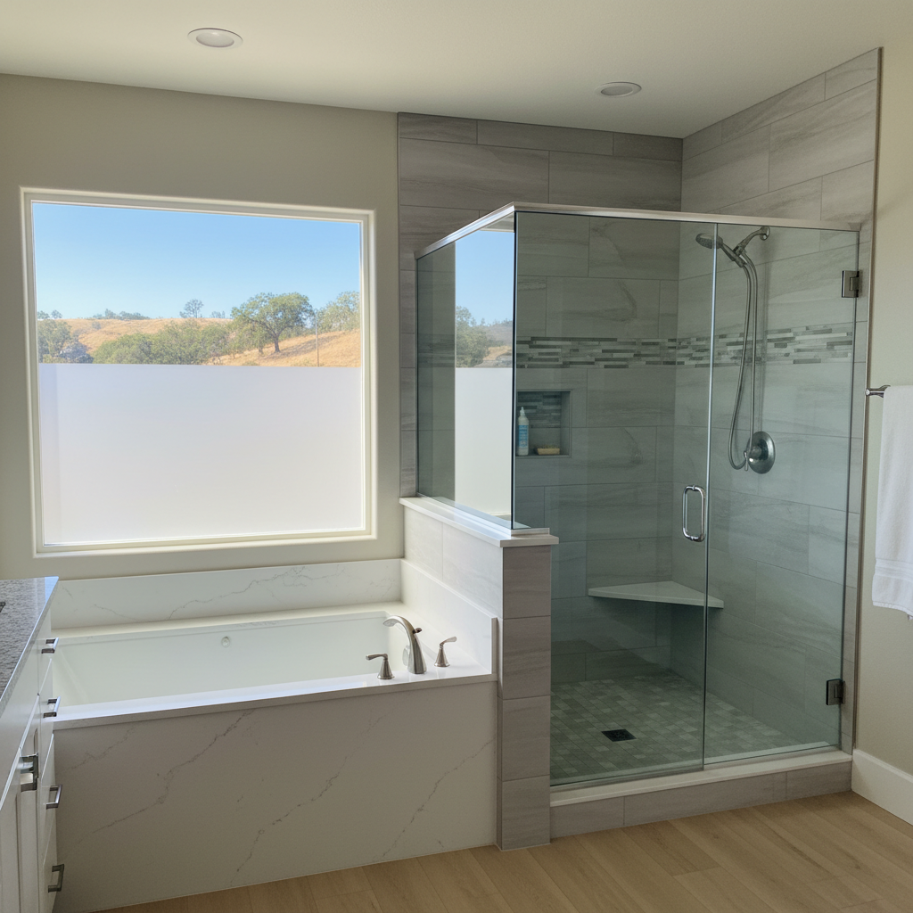 Completed bathtub and shower installation work at a residential property in Roseville, CA