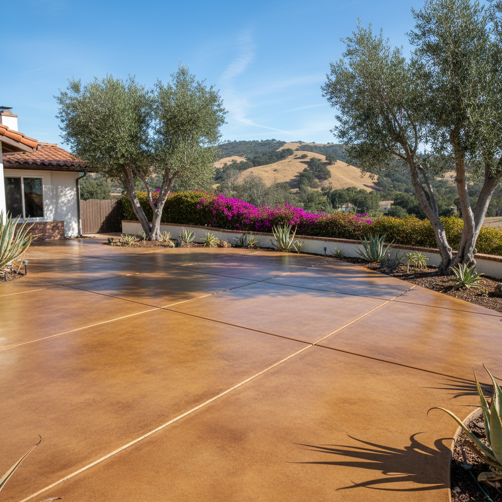 Completed concrete staining work at a residential property in Ventura, CA