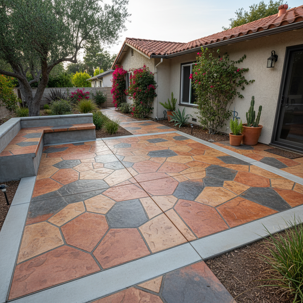 Completed decorative concrete work at a residential property in Santa Barbara, CA