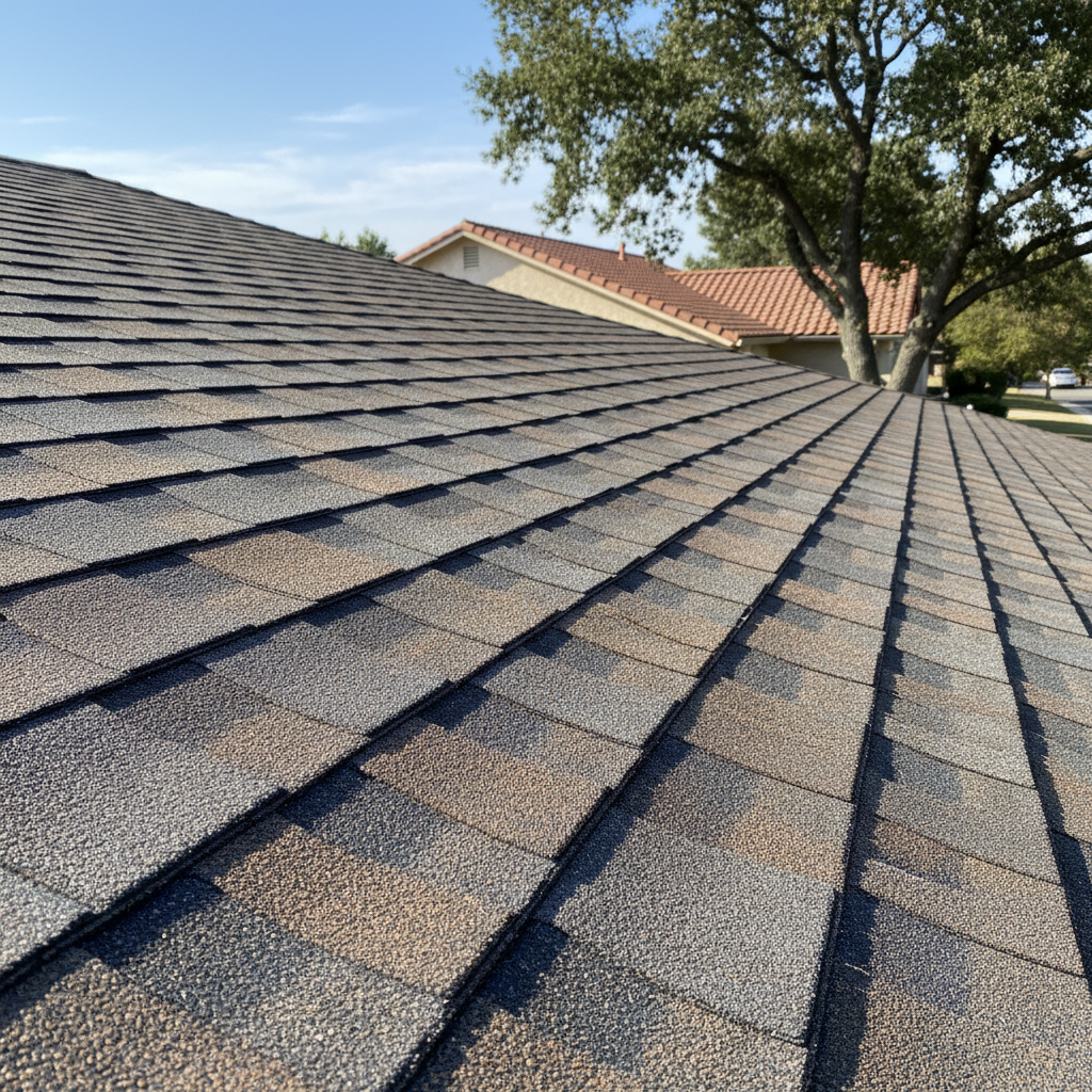 Completed asphalt shingle roofing work at a residential property in Elk Grove, CA
