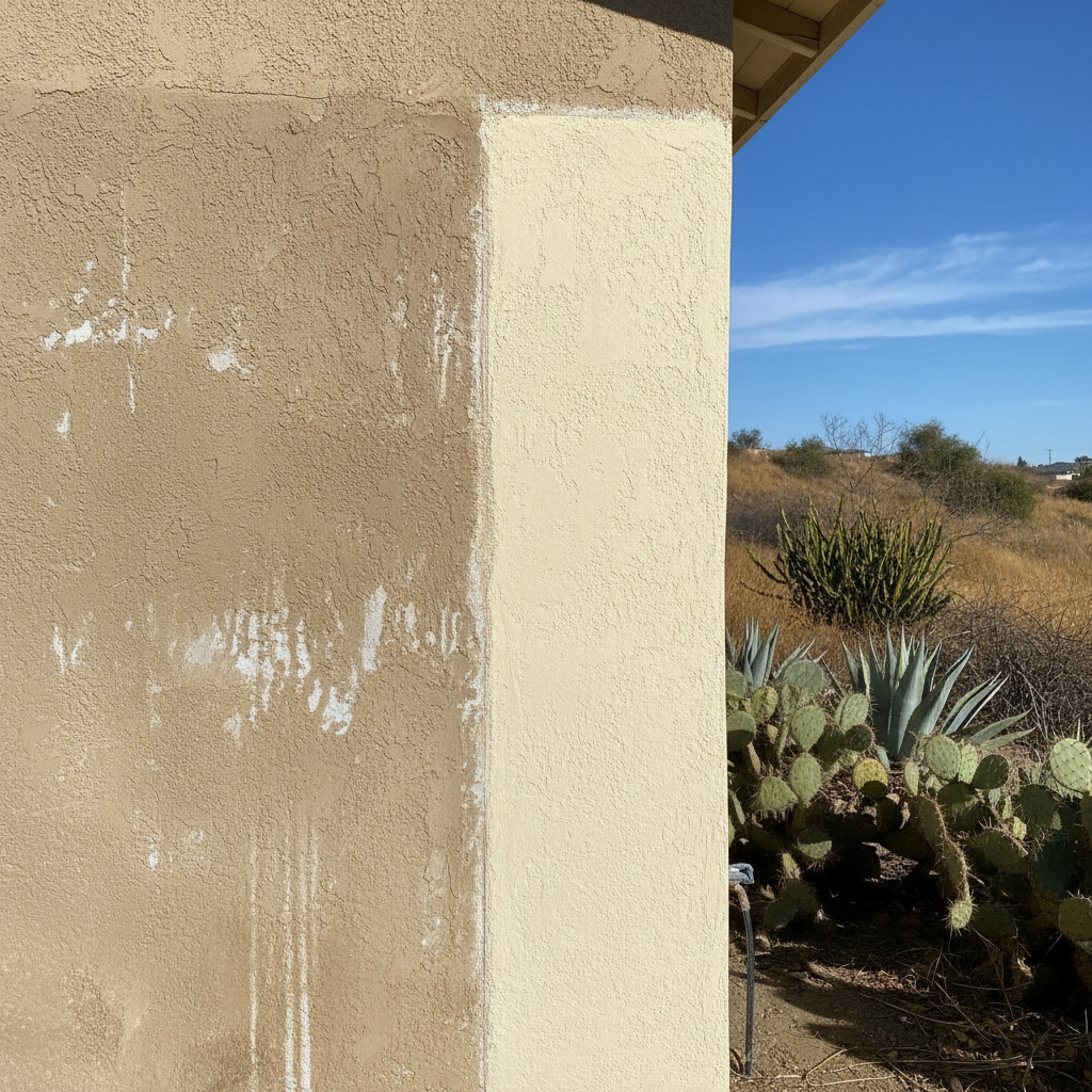Completed stucco repair work at a residential property in San Bernardino, CA