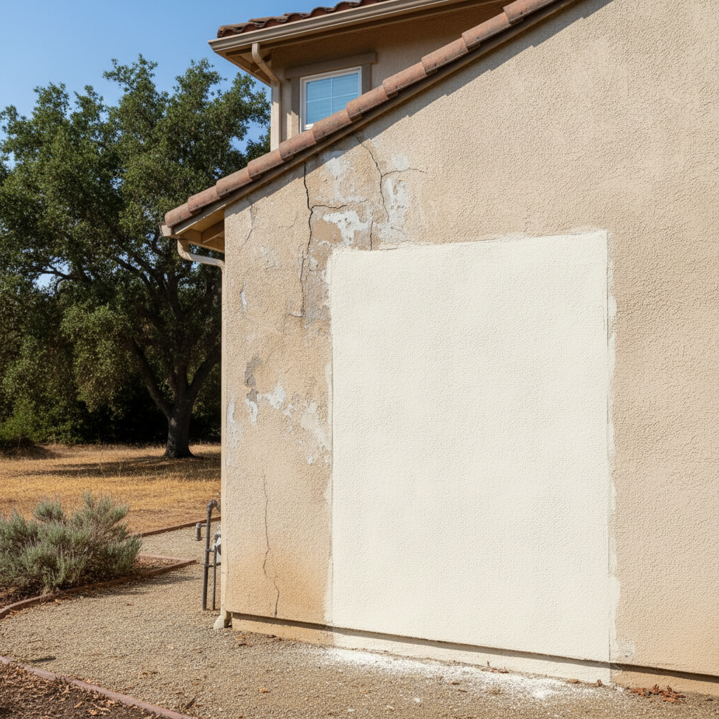 Completed stucco repair work at a residential property in Saratoga, CA