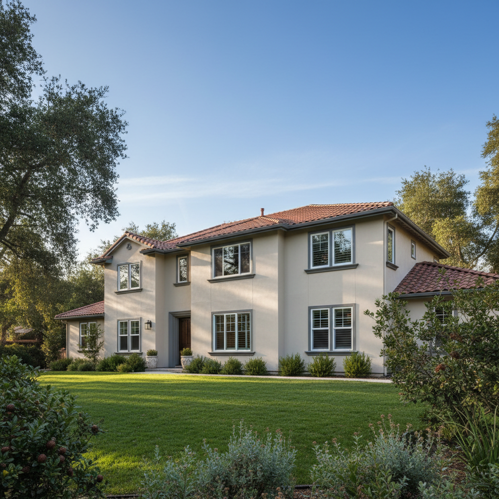 Completed stucco painting work at a residential property in Atherton, CA