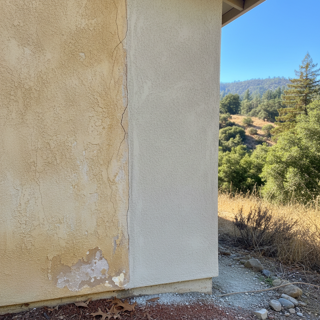 Completed stucco repair work at a residential property in Boulder Creek, CA
