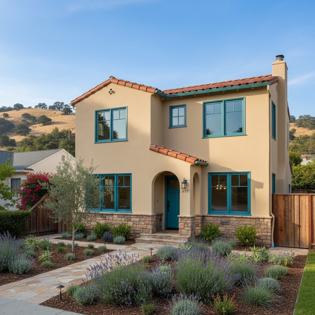 Completed stucco painting work at a residential property in Oakland, CA
