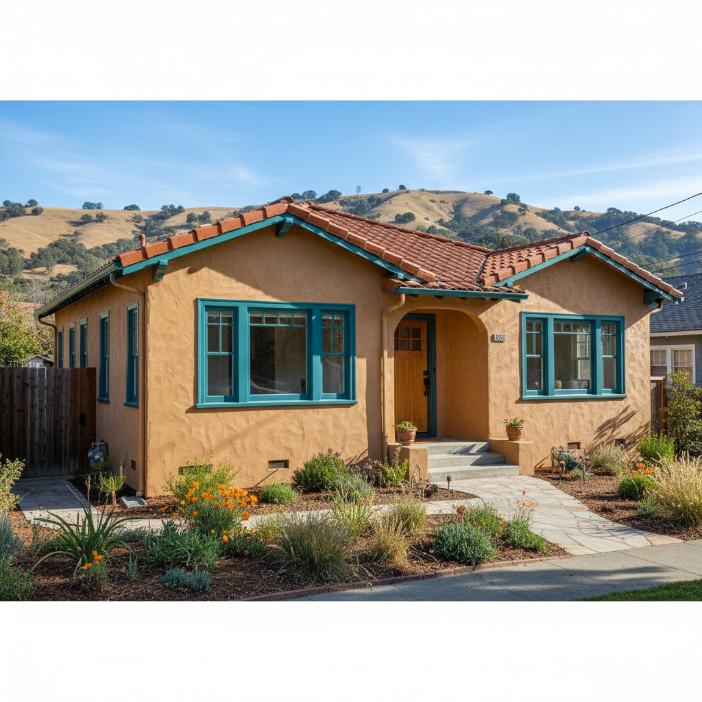 Completed stucco painting work at a residential property in Oakland, CA