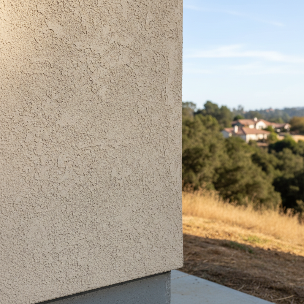 Completed stucco installation work at a residential property in Redwood City, CA