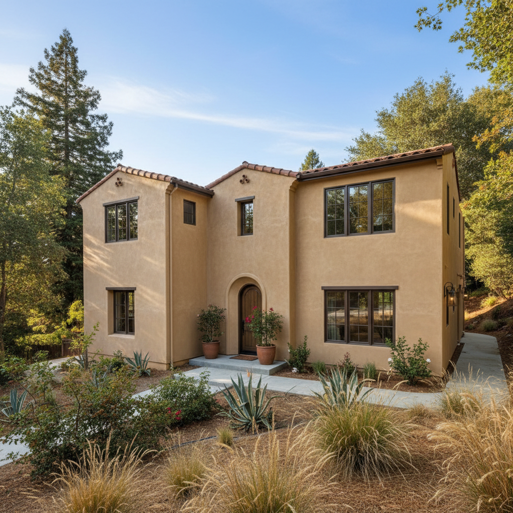 Completed stucco installation work at a residential property in Redwood City, CA