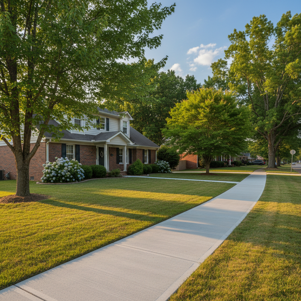 Completed concrete sidewalks work at a residential property in Athens, GA
