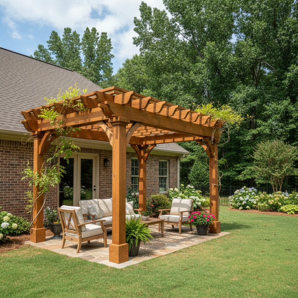 Completed pergola construction work at a residential property in Warner Robins, GA